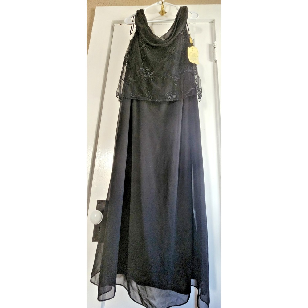 NWT NOX by Nari anna black lace embroidery ‎ overlay chiffon maxi dress  Sz L